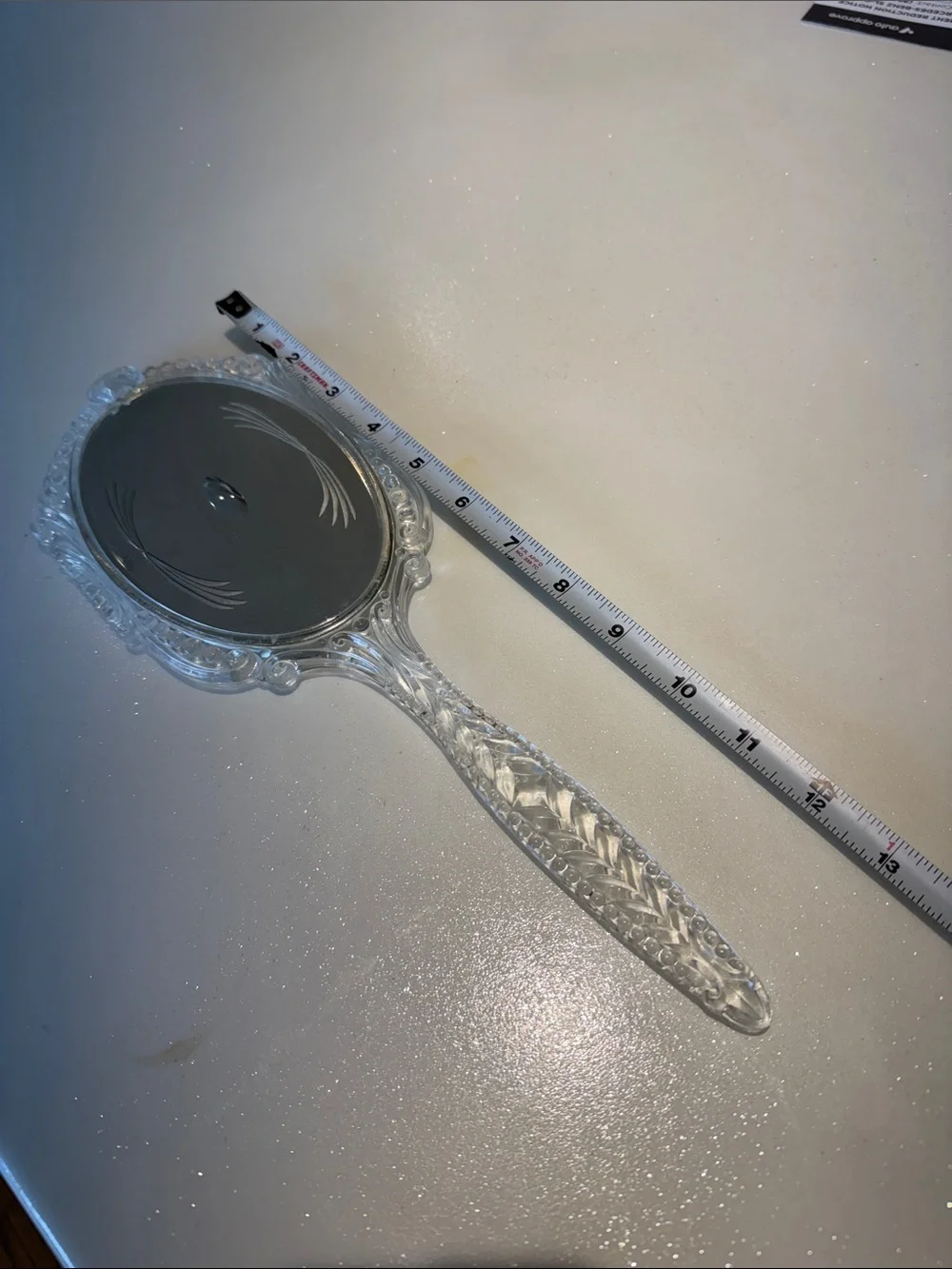 Vintage Clear Lucite Handheld Vanity Mirror